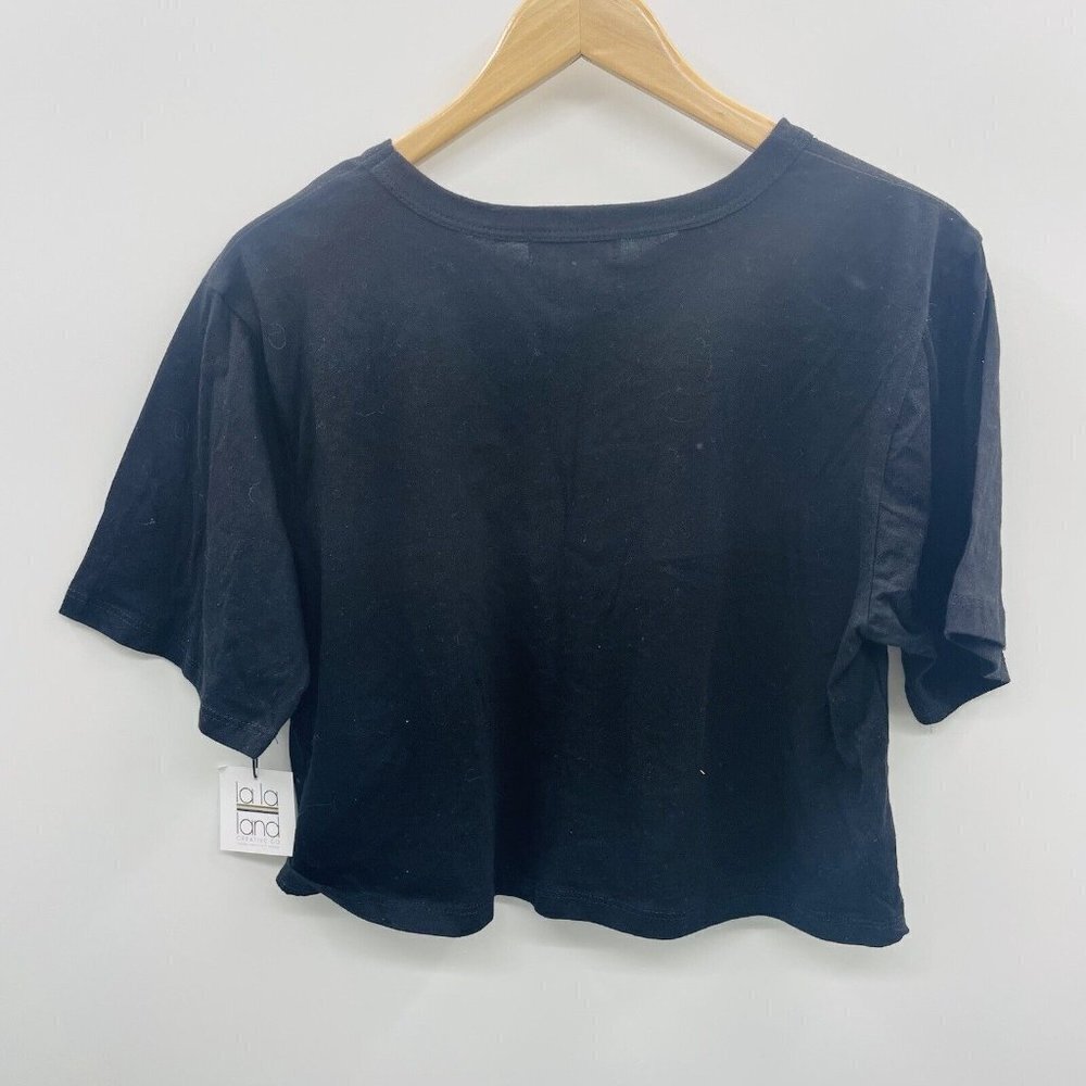 La La Land Creative Co Womens Medium Vote Tshirt Crop Top Happy Face Black 2430 - Picture 5 of 8